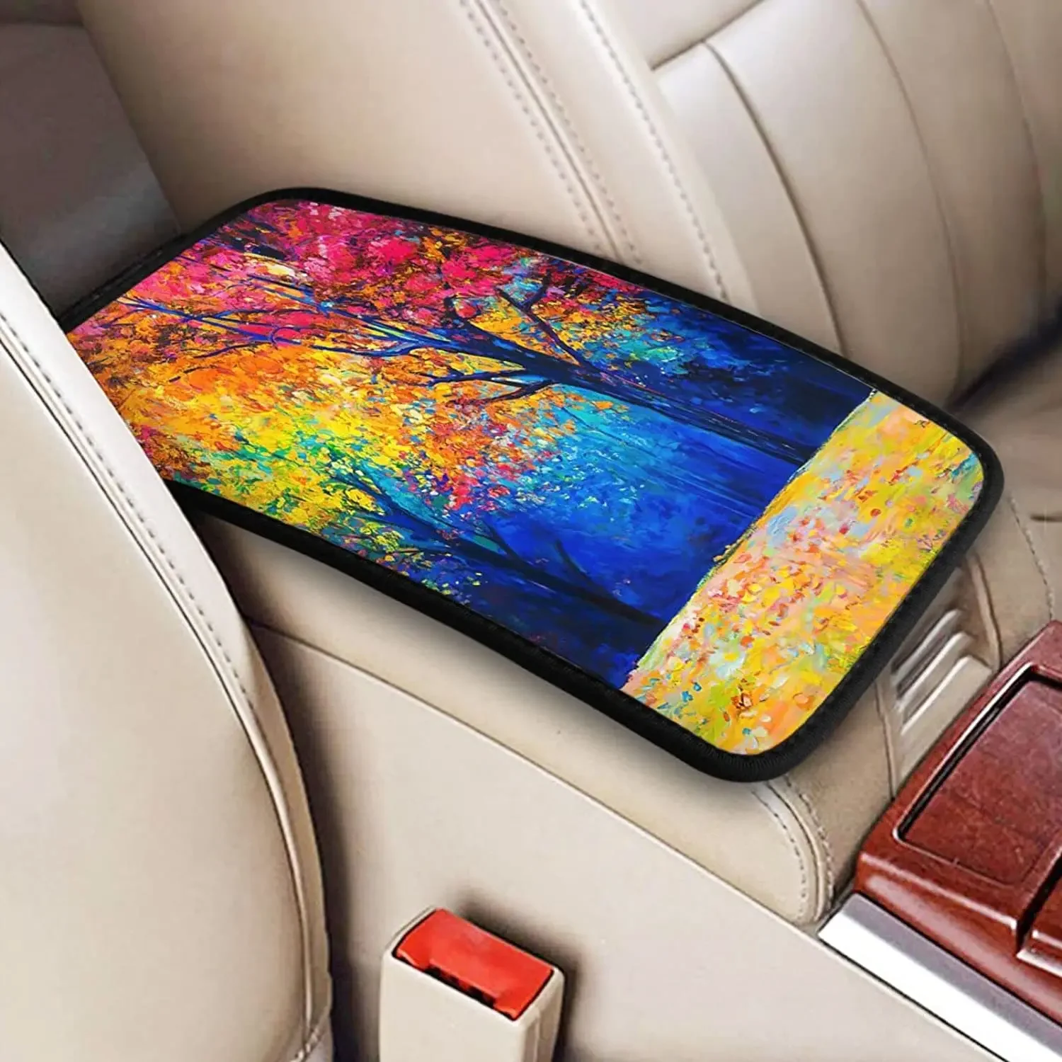 Auto Center Console Armrest Cover Pad, Autumn Fall Trees Universal Fit Car Armrest Cover Cushion Mat for Most Vehicle,