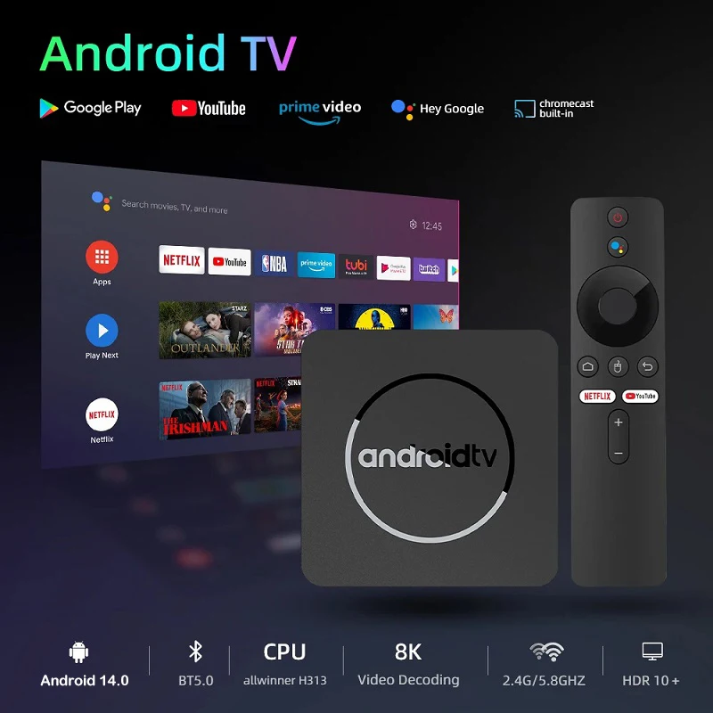 Q10 TV Box Android14.0 Dual Band Wifi 2.4G&5G TVBOX BT5.0 8K 1080P 8GB 128GB Android Smart Voice Media Player Fast Set Top Box