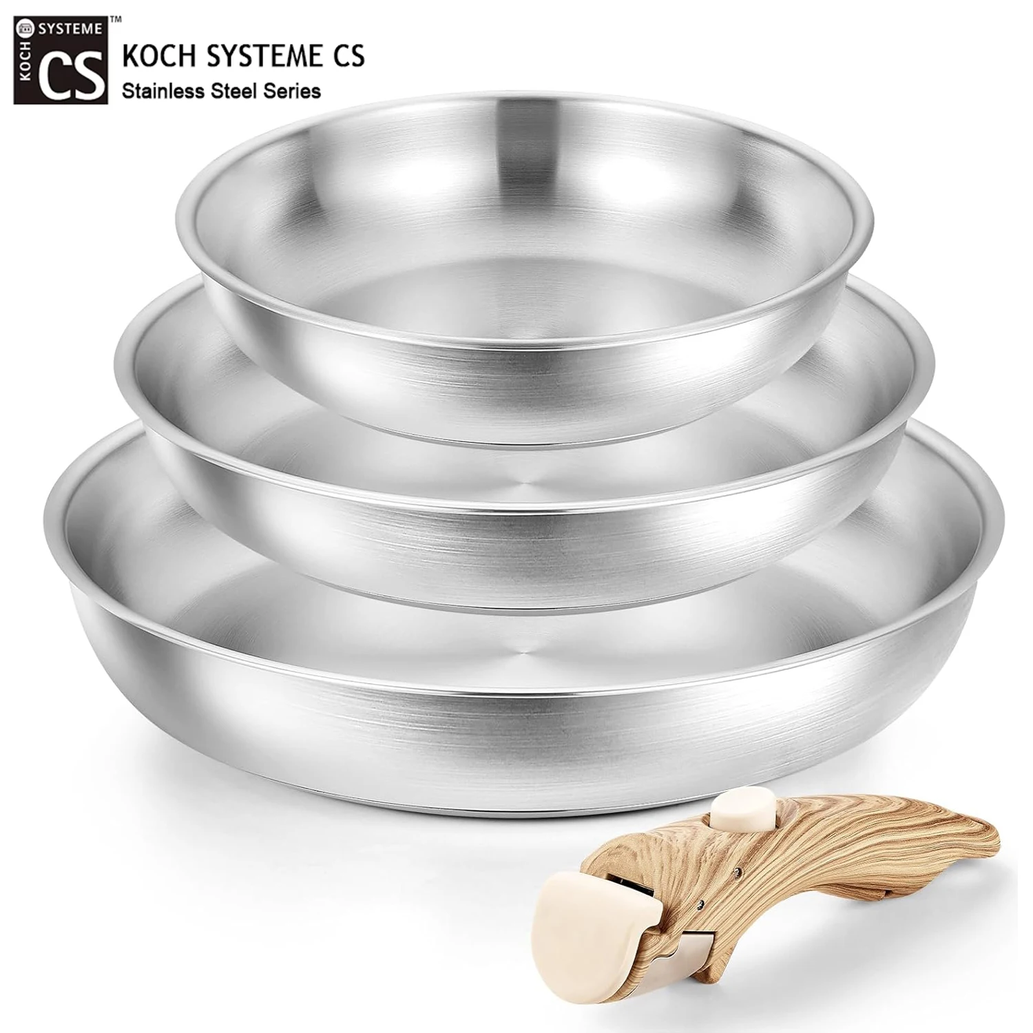 

KOCH SYSTEME CS Stainless Steel Frying Pan Set Cooking Pans with Removable Handle Pan Set for Kitchen Cooking