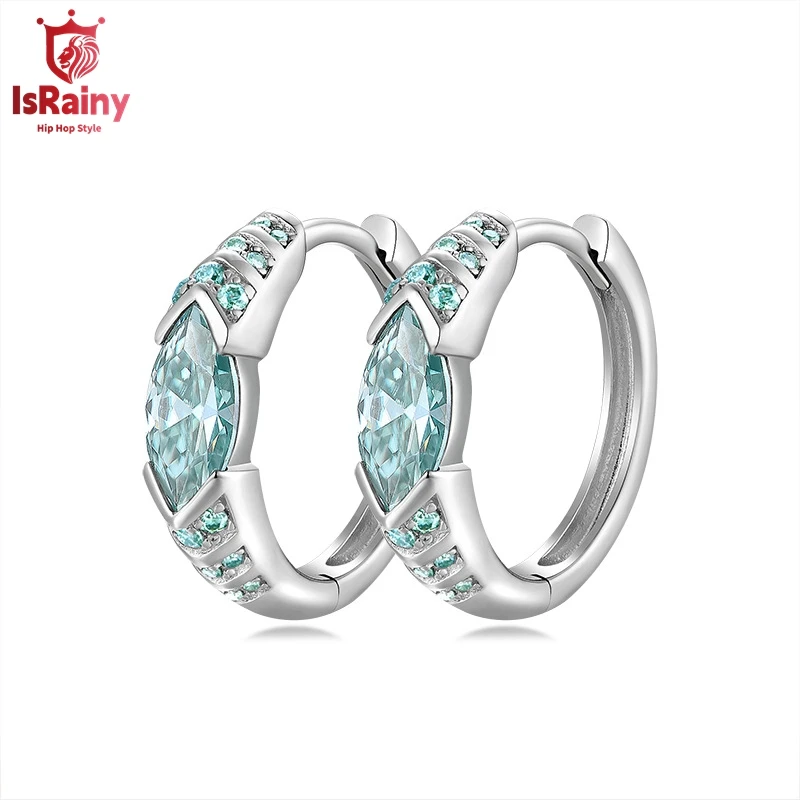 

IsRainy Hip Hop Rock 925 Sterling Silver GRA Moissanite Diamond Wedding Engagement Ear Hoop Earrings Fine Jewelry for Women Men