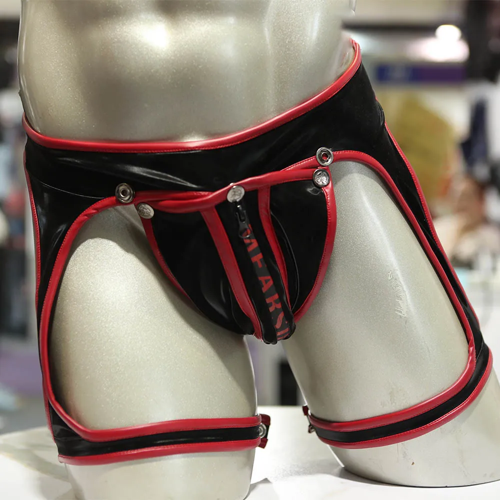 

Men's Sexy New Hemming Boxers Erotic Low-rise Narrow Crotch Free Panties Latex Ammonia Rubber PU Men Shiny Thong Underwear