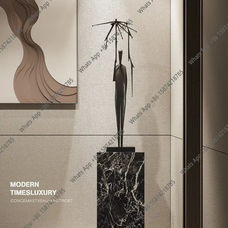 X32 Abstract Creative Umbrella Man Ornament Metal Figure Sculpture Living Room Entrance Sales Office Hotel Model Room Artwork