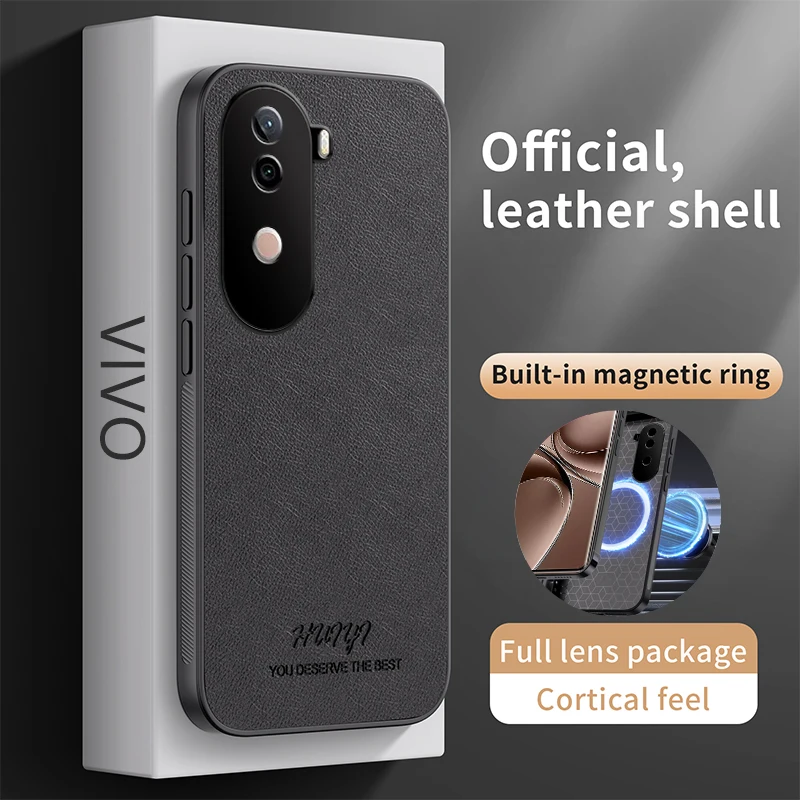 Leather Case for vivo V40e V40 Pro V40Pro Car Magnetic Holder Full Camera Silicone Protection Phone Cover vivoV40e V2348 V2347