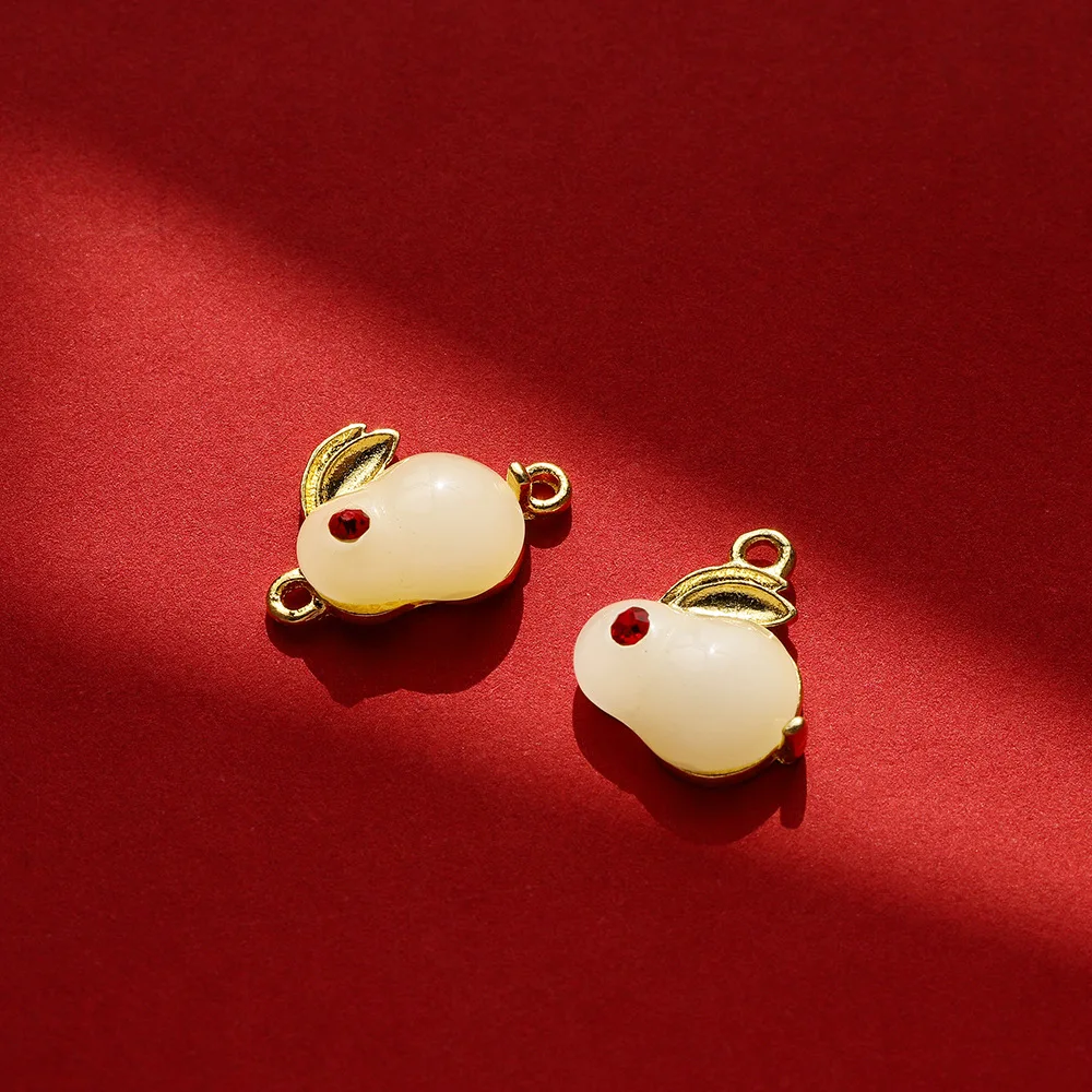 Jade Rabbit Pendant Imitation Jade Necklace Single Hanging Double Hanging Jade Rabbit Vintage Chinese Wind Bracelet Necklace Ear