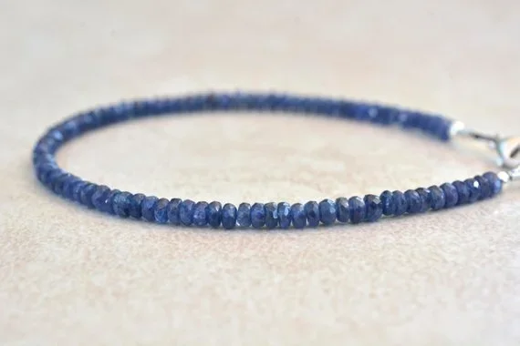 Sapphire Bracelet, September Birthstone Natural Blue Sapphire, Gemstone beaded Bracelet Handmade