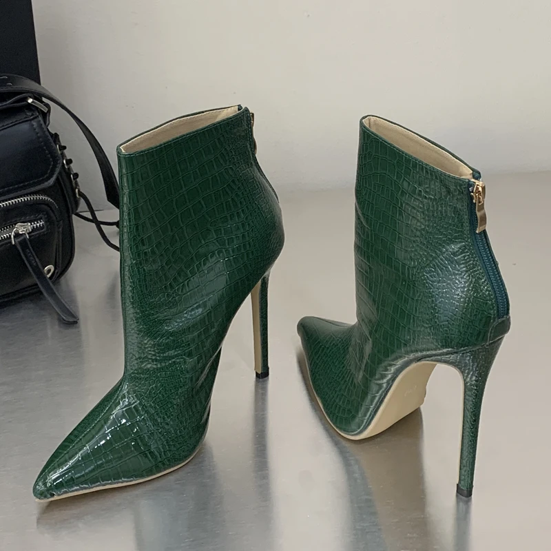 

Eilyken/весенне-осенний дизайн, женские ботильоны со змеиным узором и острым носком, пикантные туфли на молнии на тонком высоком каблуке