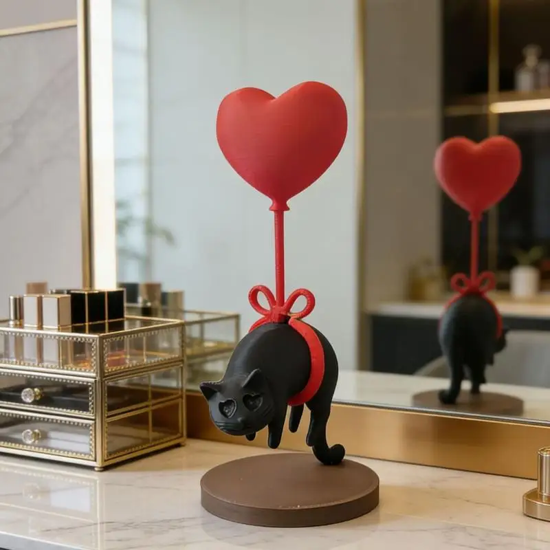 New 3D Printed Suspended Cat Heart-shaped Balloon Decoration Romantic Home Decor For Desk Bookshelf Bedside Table Ornament