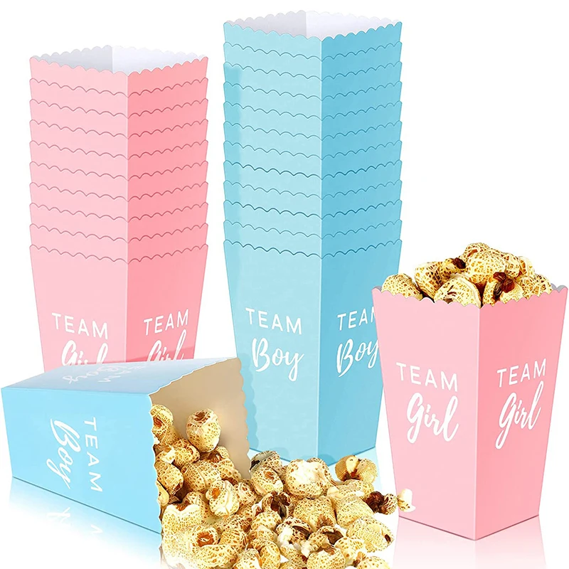 10Pcs Gender Reveal Party Popcorn Box Team Boy Team Girl Decorations Baby Gender Reveal Supplies Candy Gift Box Baby Shower