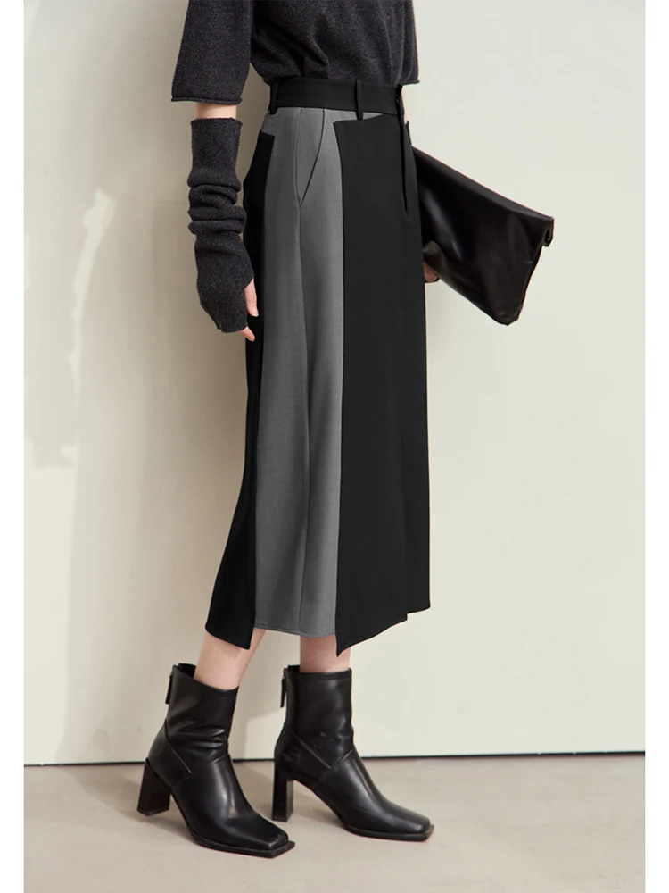 Amii Minimalism Skirts 2024 Autumn New Women Commuter Irregular Spliced Slit Straight Basic Elegant Blazer Skirt 12443145