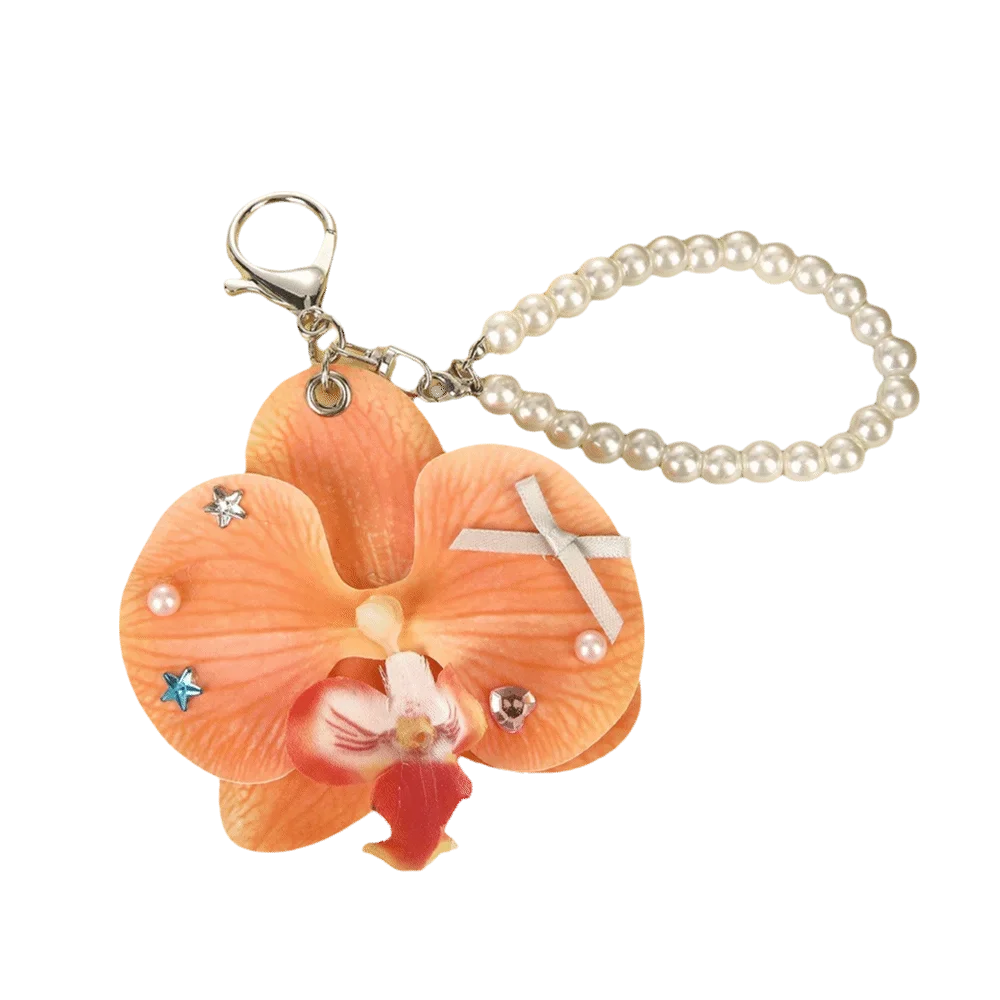 Creative Colorful Simulation Flower Keychain Sweet Pearl Butterfly Orchid Keyring Star Bow Backpack Decoration Gifts