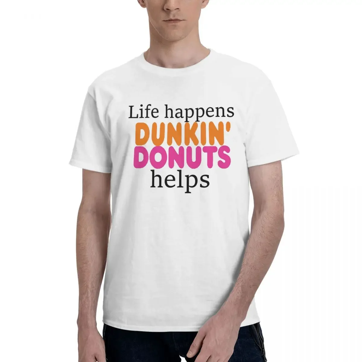 Life Happens... Dunkin Donuts Helps 100% Cotton T-shirt Men's Oversized T Shirts Men crew Neck Short Sleeve S-6XL