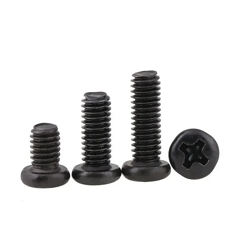 10/20/50Pcs Black Mini Screws Round Head Phillips Screw Carbon Steel Machine Tooth Screw M1.2 M1.4 M2 Hardware Tools Assortment