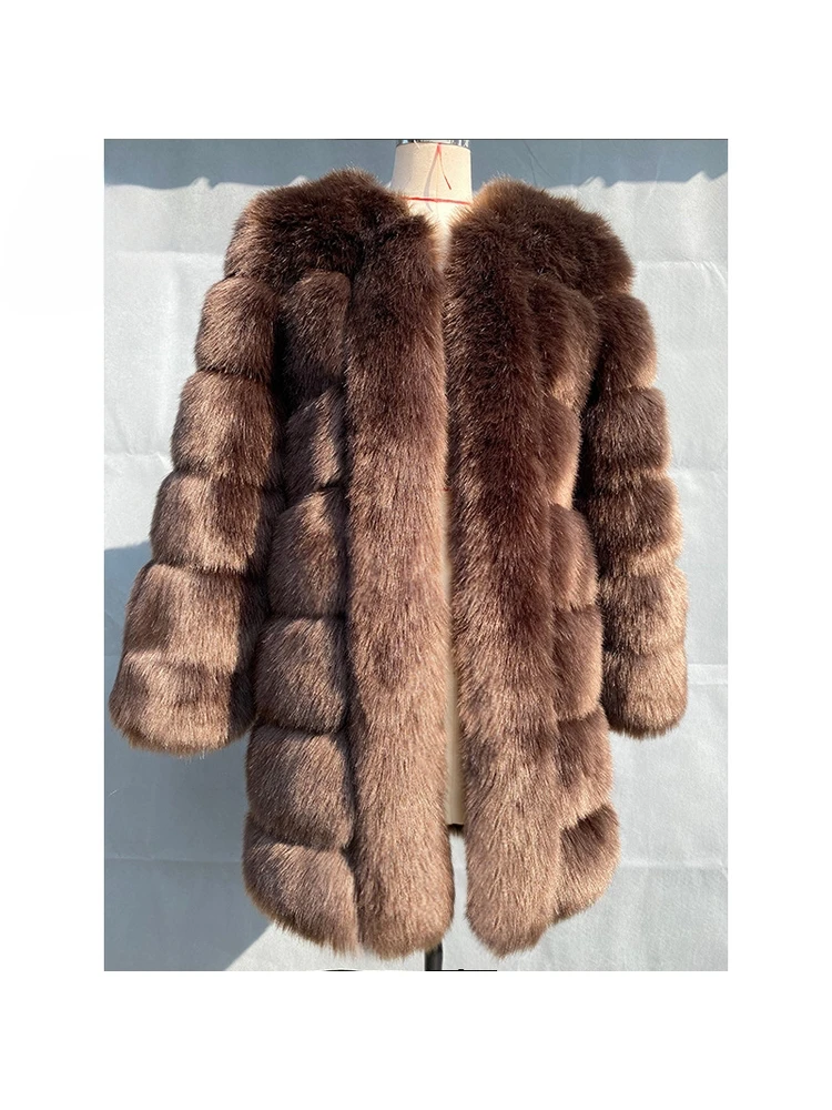 French Retro Elegant Faux Fur Noblewoman Socialite Camel Color Top Coat Winter Warm Smooth Simple Comfortable Commuting Jacket