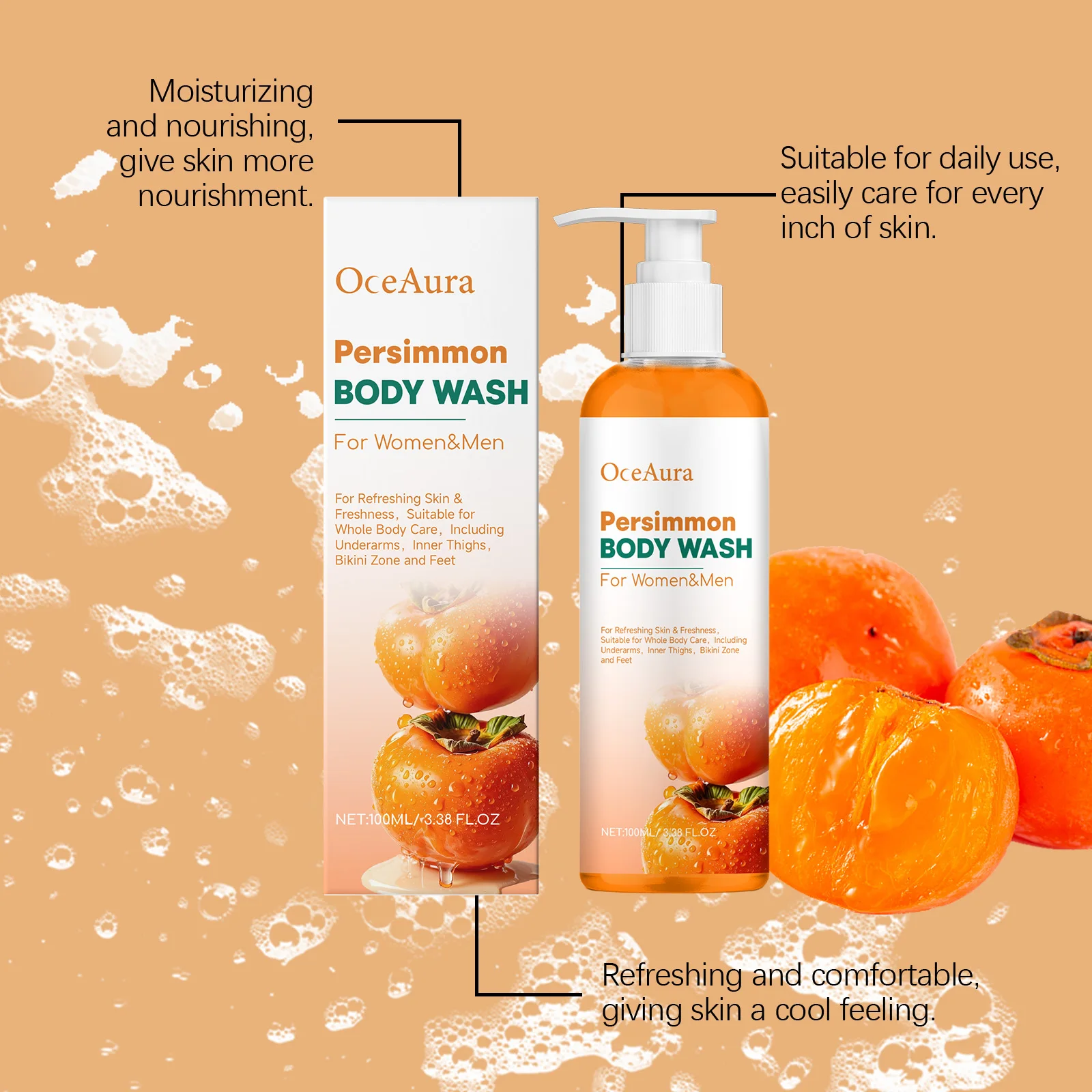 100ML Persimmon Body Shampoo Gentle Cleaning Pores Refreshing Body Improve Smoothness Soft Lasting Fresh Fragrance Body Shampoo