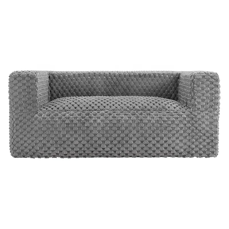 #Modern Luxury Grey Bubble Faux Fur Modular Sofa Bed with Pet Friendly Design Convertible Lazy Floor Couch Living Room Furniture