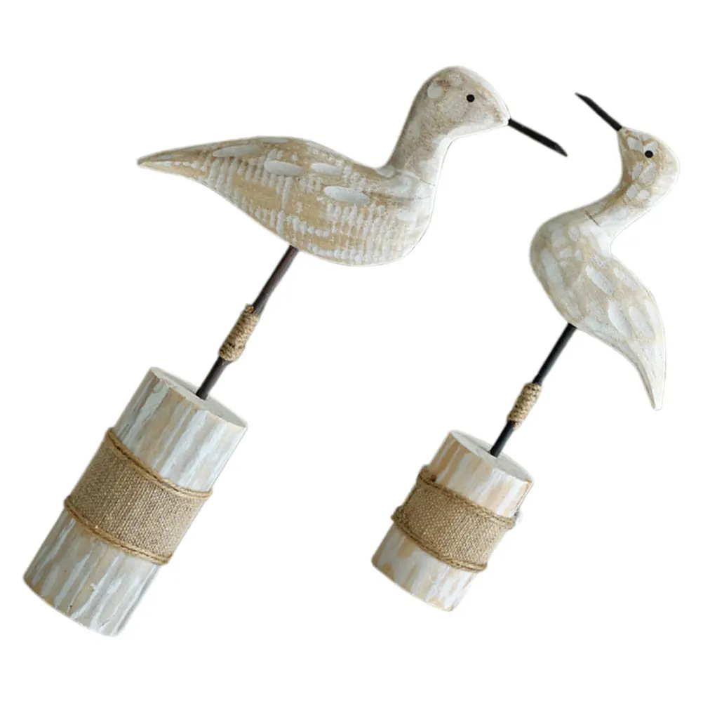 

2Pcs Handcrafted Wooden Shore Bird Statue Coastal Decor Rustic Seagull Figurine Tabletop Beach House Accents
