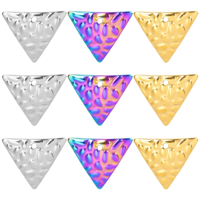 5Pcs DIY Stainless Steel 15X17mm Triangle Rainbow Silver Gold Color Charms Pendant for Earrings Men Women