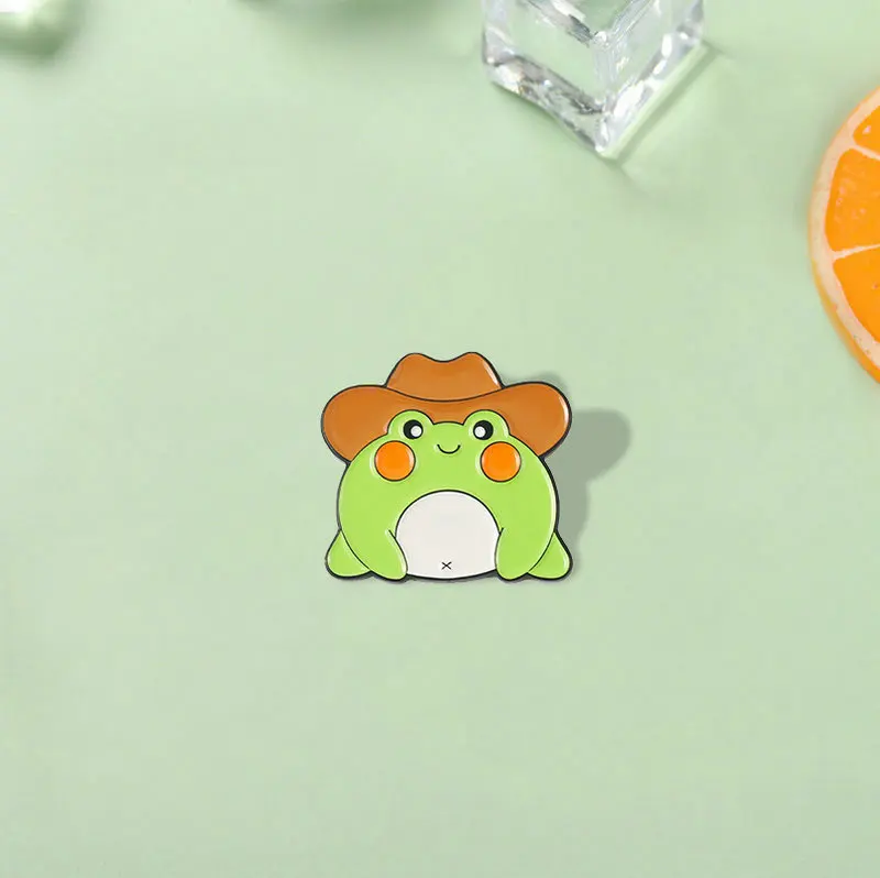 Enamel Pins Custom Funny Froggy Brooches Bag Clothes Lapel Badges Cute Animal Jewelry Gift for Kids Friends Cowboy Hat Frog