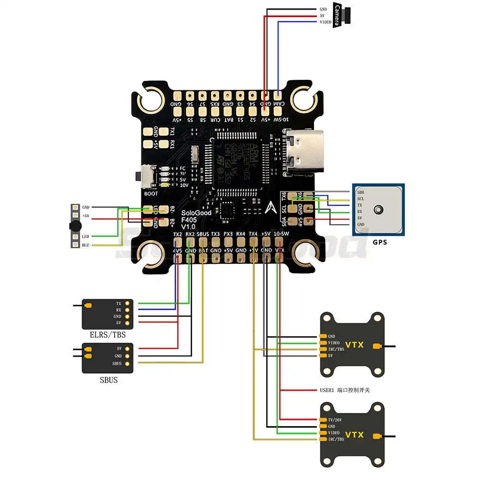 SoloGood F405 55A Stack ICM42688P F405 Flight Controller BLHELI_S 55A 4in1 ESC 30.5X30.5mm 2-6S for FPV Freestyle Drones Parts