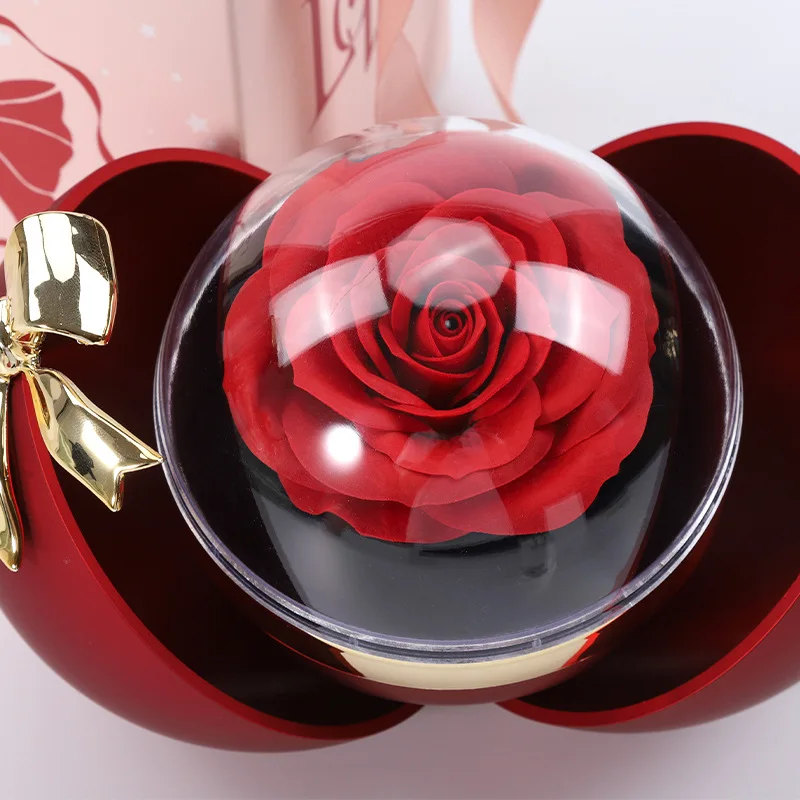 Hot selling Valentines Day Gift Bow Shaped Spherical Jewelry Box With Eternal Rose For Girl Wife Women Birthday Christmas Gifts - view 5