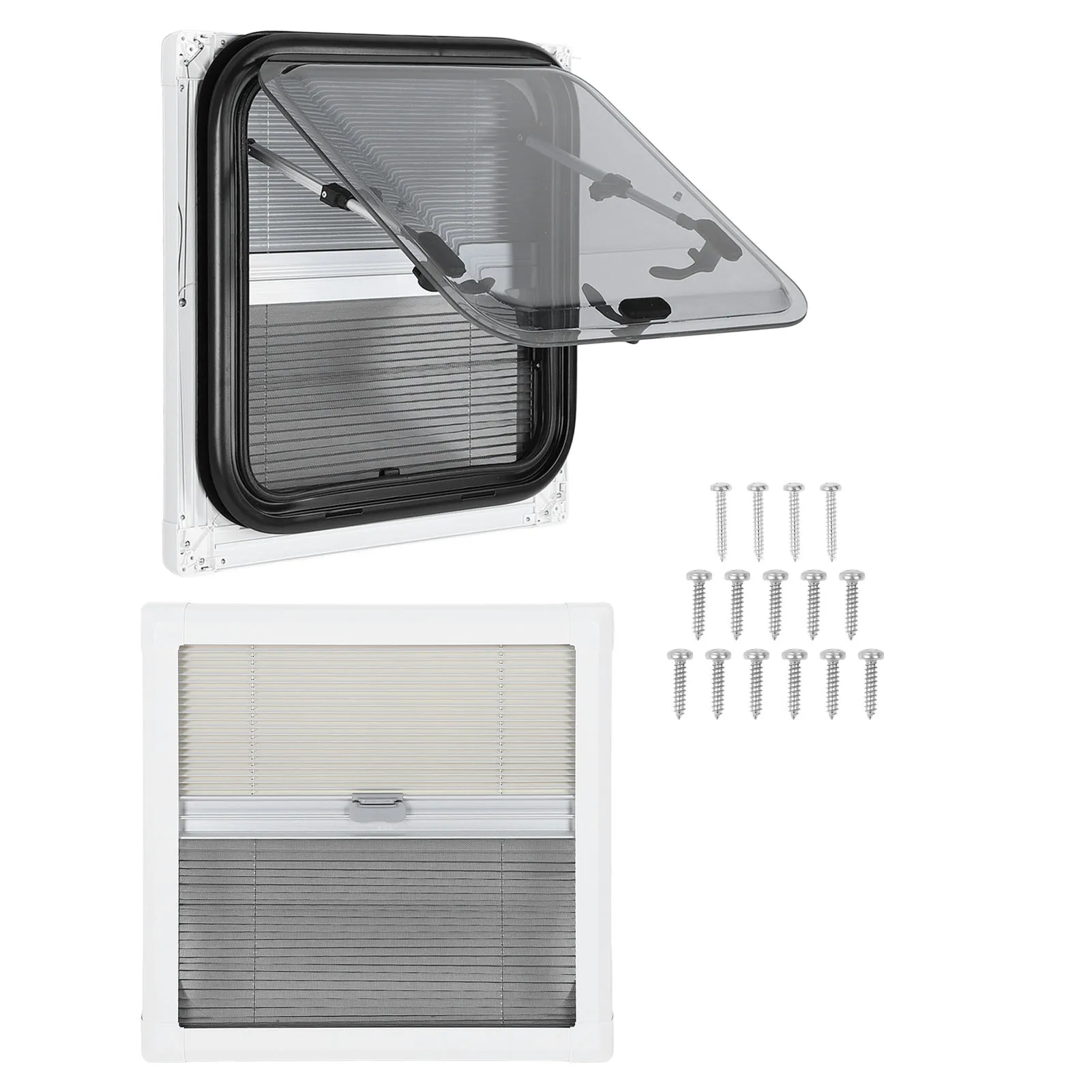 نافذة خروج RV نافذة دفع RV مزدوجة الطبقات 18 × 18 بوصة حجب الضوضاء مدورة مع ستارة ظلة للمنزل المحمول RV