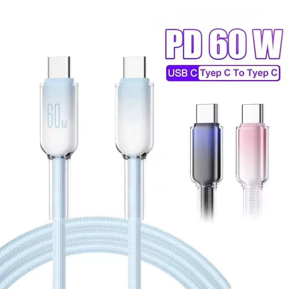 PD 60W USB Type C to Type C Cable Fast Charging Data Cord For iPhone 16/15 Huawei Samsung Xiaomi USB-C Charging Cord 1M/2M