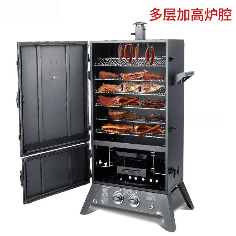 مدخن غاز خارجي من الفولاذ المقاوم للصدأ للشواء، فرن خزانة مدخنة، موقد اللحوم المدخنة، مادة مدخنة