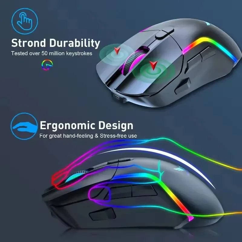 Suitable for Electronic Sports Games, Desktop Computers, Laptops,2.4G Bluetooth Dual-mode Wireless RGB Backlit Rechargeable Mice