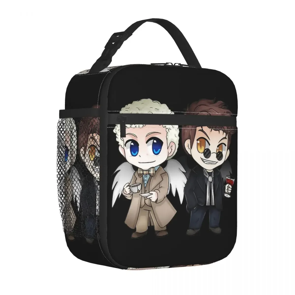 Anjo e Demônio-Isolado Lunch Bag de Alta Capacidade, Good Omens Container, saco térmico, lancheira Tote, sacos de armazenamento de alimentos escolares