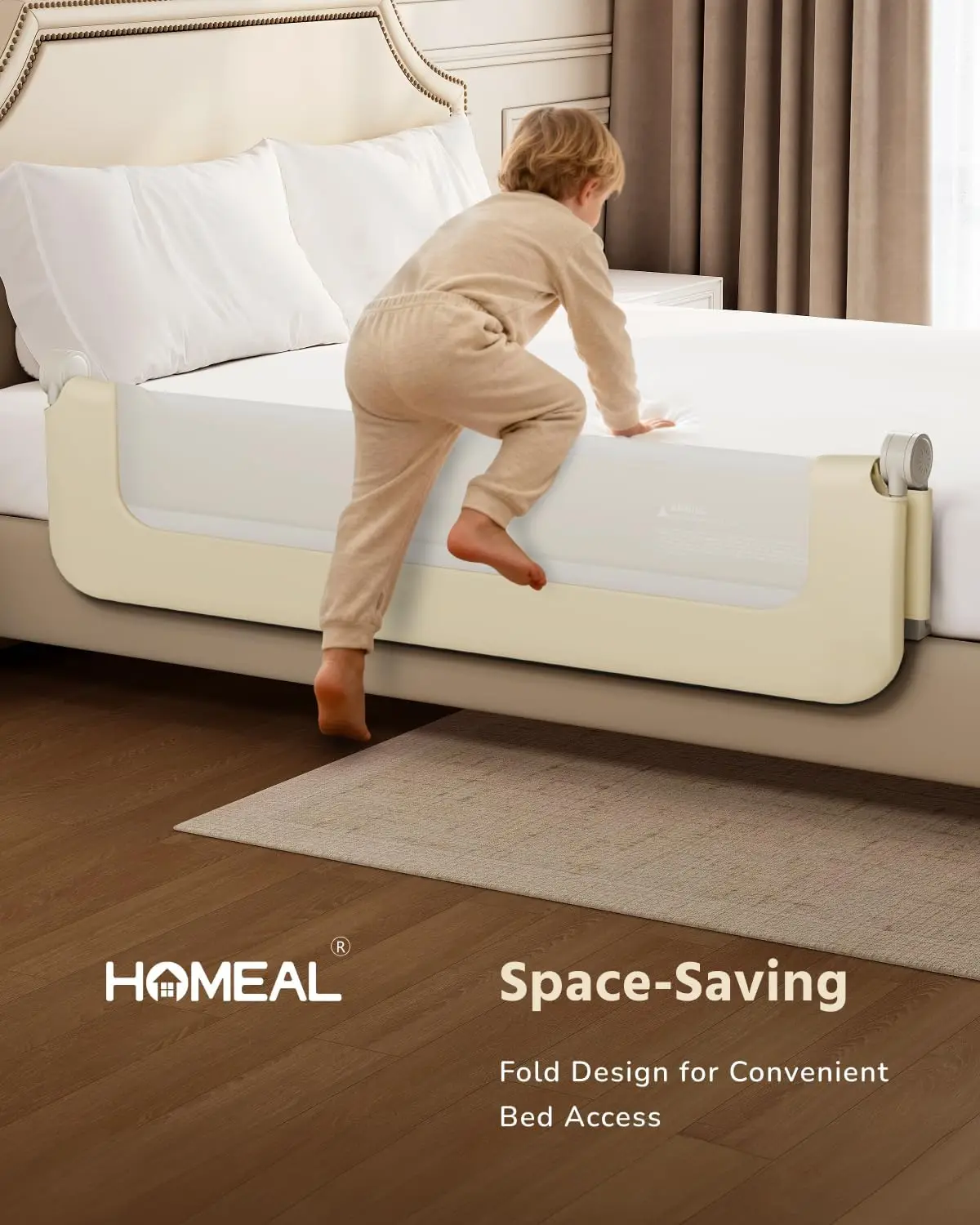 حاجز سرير طويل جدًا للأطفال الصغار مع قاعدة على شكل حرف U، شبكة مسامية للسلامة، يناسب مراتب التوأم إلى الملك #4