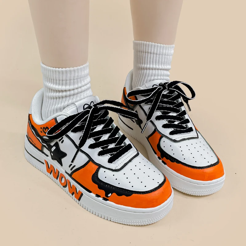 Amy and Michael Original Designers Sneakers Women Fashionable Trendy Hand-Painted Skateboard Shoes Female Sports Casual Trainers