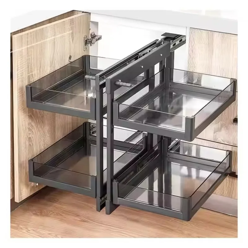 

Corner Swing Tray Pull Out Cabinet Magic Corner Glass Grey Basket