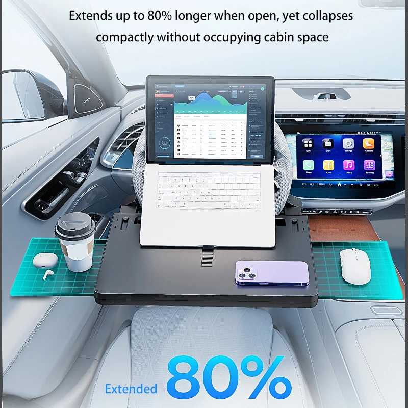 Extendable Steering Wheel Tray Car Temporary Tray Driver Adjustable Silicone Anti-Slip Clip Fold Hidden Tray Car Dining Table