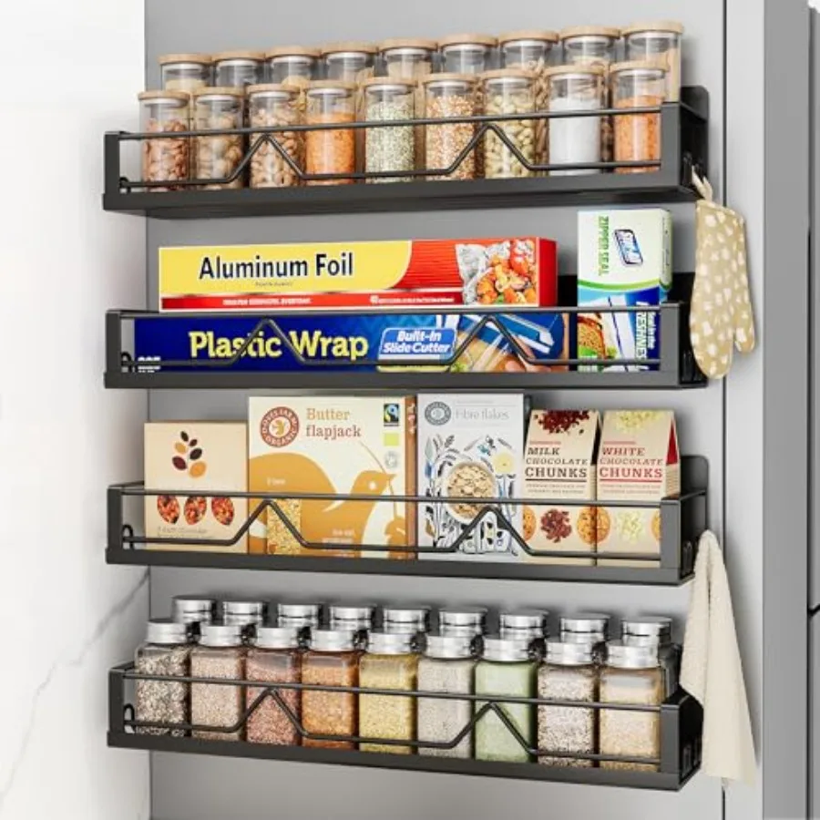 

Магнитная полка для специй на холодильник шириной 1,9 дюйма, большая вместимость, металлическая, для квартиры, органайзер для холодильника
