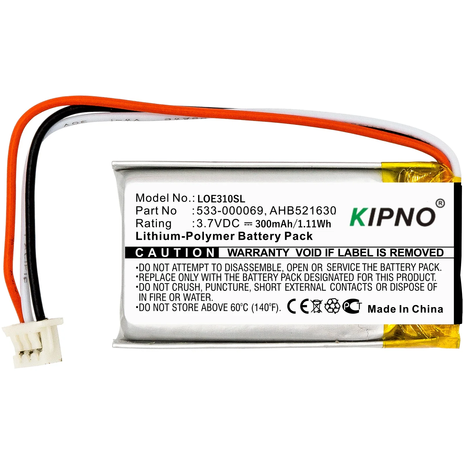

KIPNO 300mAh Mouse Battery AHB521630PJT-04 533-000069 AHB521630 for Logitech MX Vertical 810-006368 M-R0074 UE310 UE3500