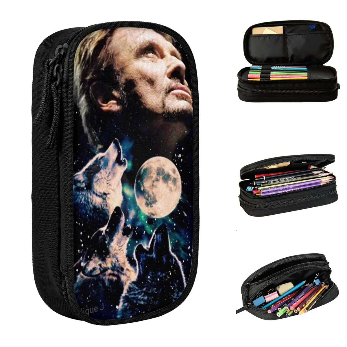 Rock Star j-johnny Hallyday trousse à crayons Double couche pochette à crayons garçon fille Kawaii grand retour à l'école trousses à crayons papeterie