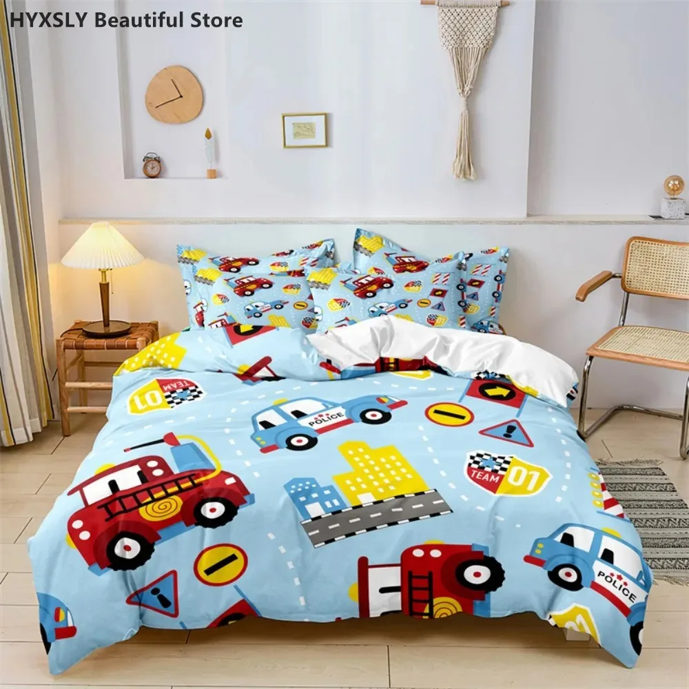 Cute Cartoon Boys Bedding Set Car Track Pattern Duvet Cover Set Children Bed Cover Comforter Cover Full King Pillow Case