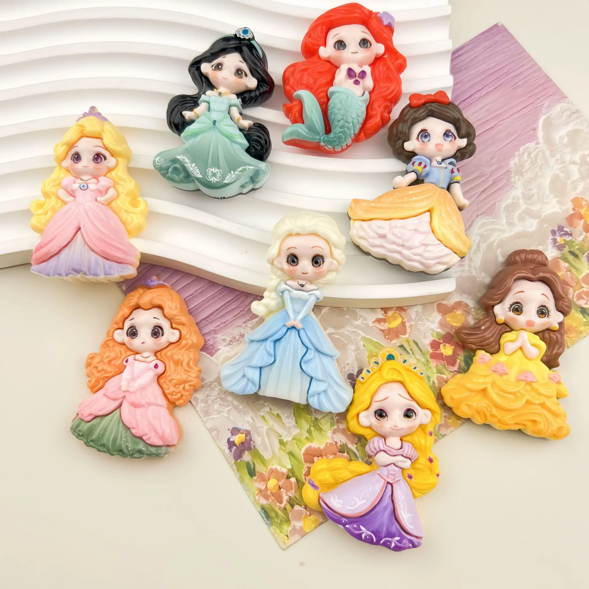 2 pezzi di grande carta Disney Princess cabochon in resina con retro piatto accessori in resina fai da te adesivo portachiavi materiale forniture artigianali