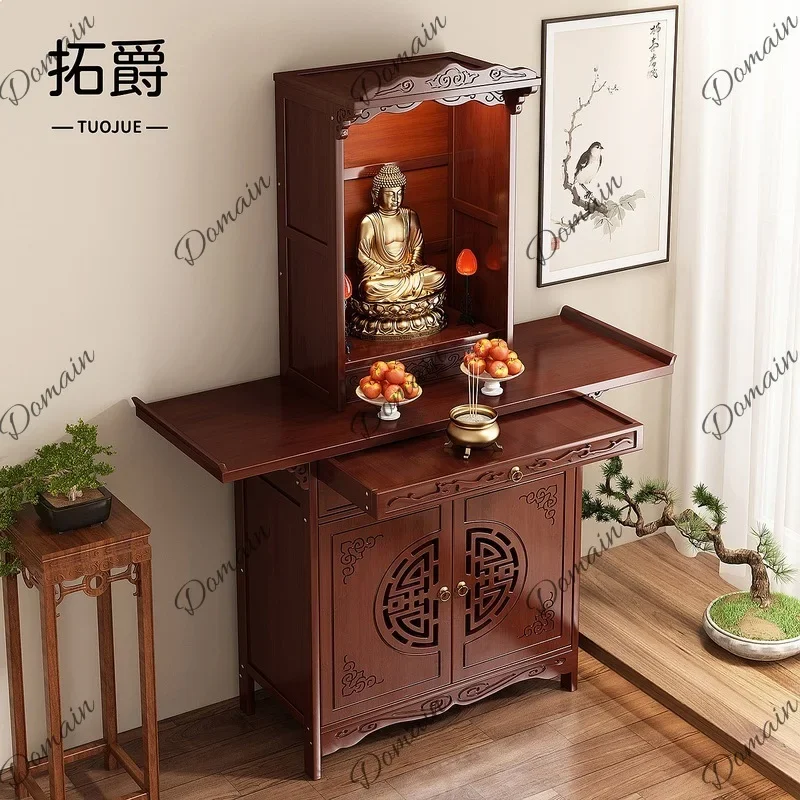 QA New Chinese Style Buddha Shrine Cabinet Stand for Home Ancestral Altar Table Shelves Storage Rack