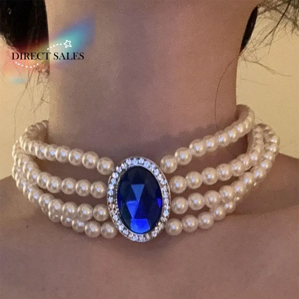 Korean Style Four-layer Necklace Rhinestone Neckchain Pearl Collar Choker Necklace Jewelry Accessories