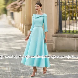 Mint Mother of The Bride Dress Elegant 3/4 Sleeves Beadings Bow Ankle Length A Line Satin Wedding Guest Gown Woman Party Dresses