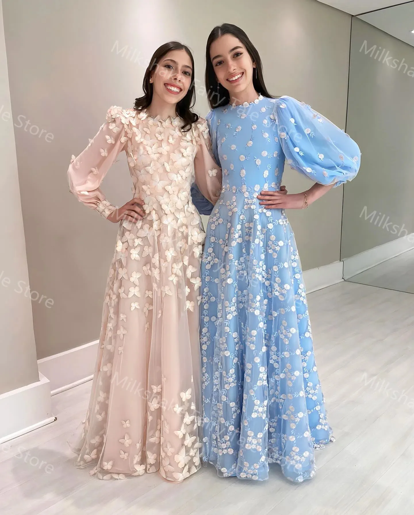 Glamorous A Line Prom Dresses Dubai Arabic Lace Women Evening Dresses Elegant Long Sleeves Floor Length Customized Party Gowns