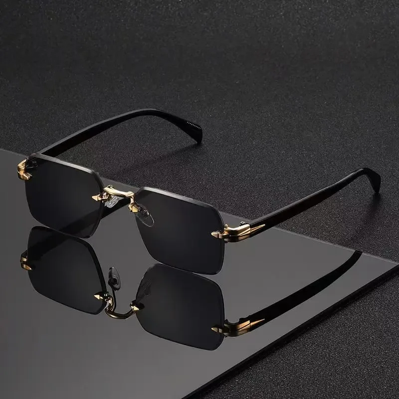 Rimless Sunglasses Rectangle Fashion Popular Women Men Shades Square Sun Glasses For Female Male Summer Traveling Oculos - view 2