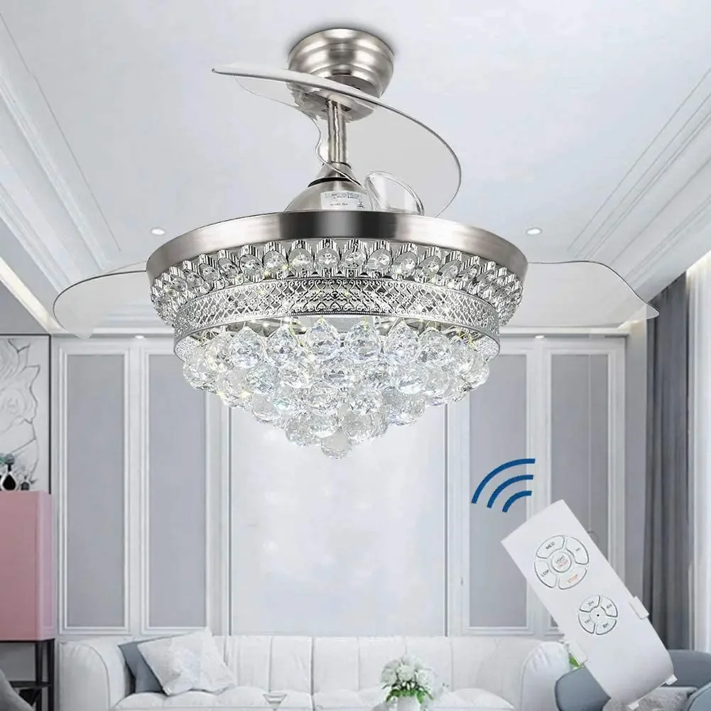 

Chandelier Fandelier Chrome Ceiling Fan 42 Inch 3 Change LED Light Color Ceiling Fan Light for Indoor Living Dining Room