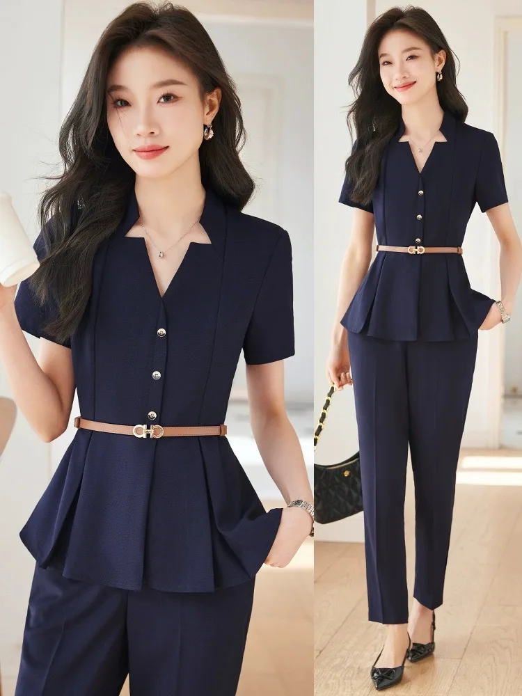 

Business Suit Women's Thin Short Sleeve Small Business Wear Building Sales Department Workwear Jewelry Store Overall Suit