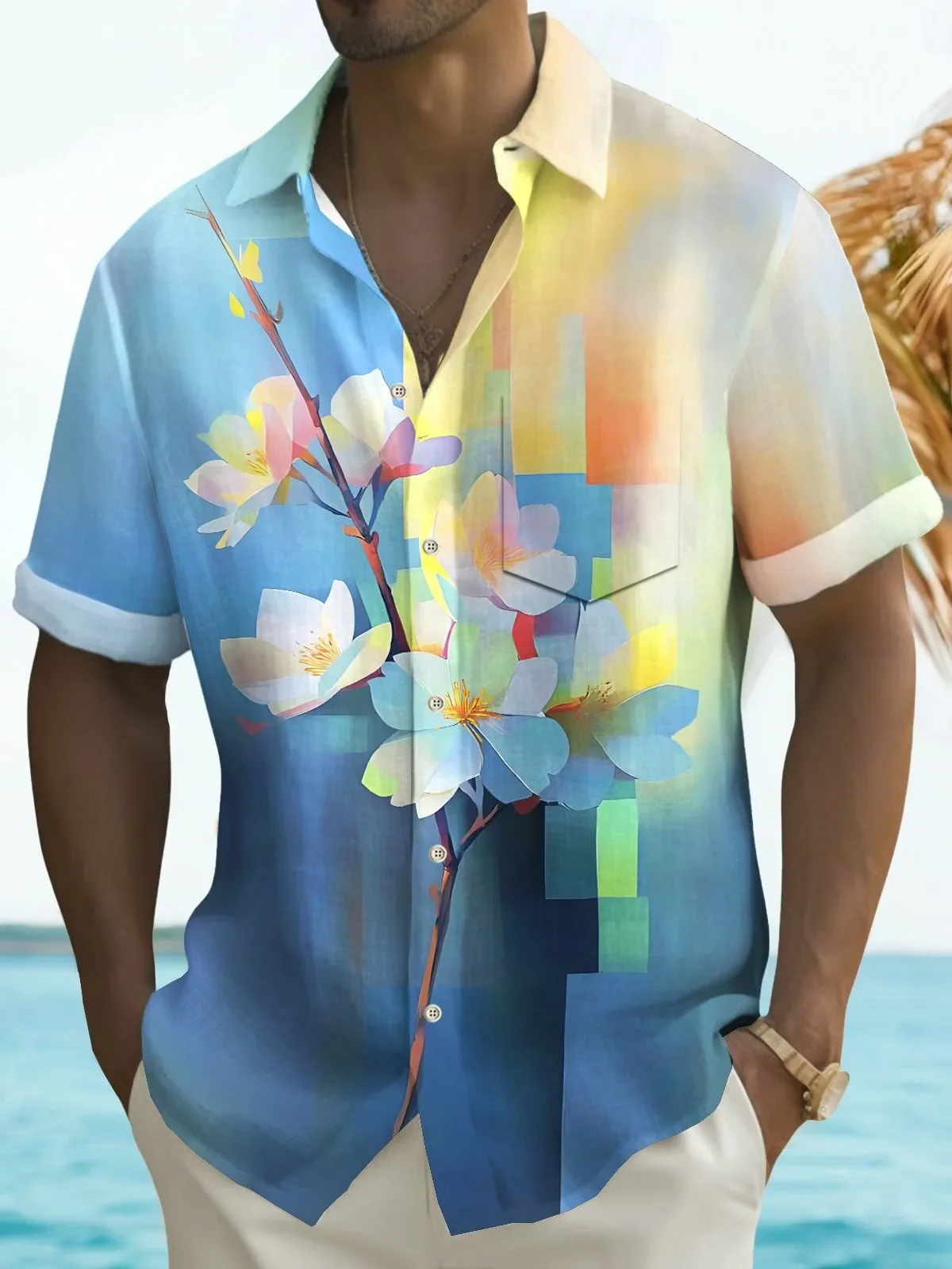 

Летние мужские рубашки с 3D принтом цветов и графикой, гавайская повседневная рубашка, рубашка на пуговицах с коротким рукавом, пляжная одежда для отдыха