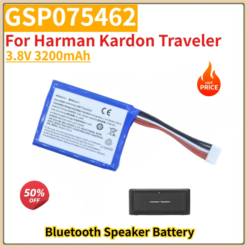 

High Quality GSP075462 Bluetooth Speaker Battery 3.8V 3200mAh For Harman Kardon Traveler Brand New Replacement Battery