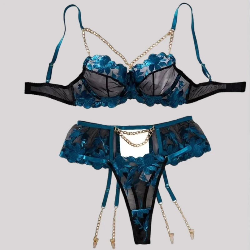 

Toucheart Sexy Lingerie Set for Women Mesh Embroidery Patchwork Sexy See-through Set Exotic Style Sexy Chain Underwear Suit New
