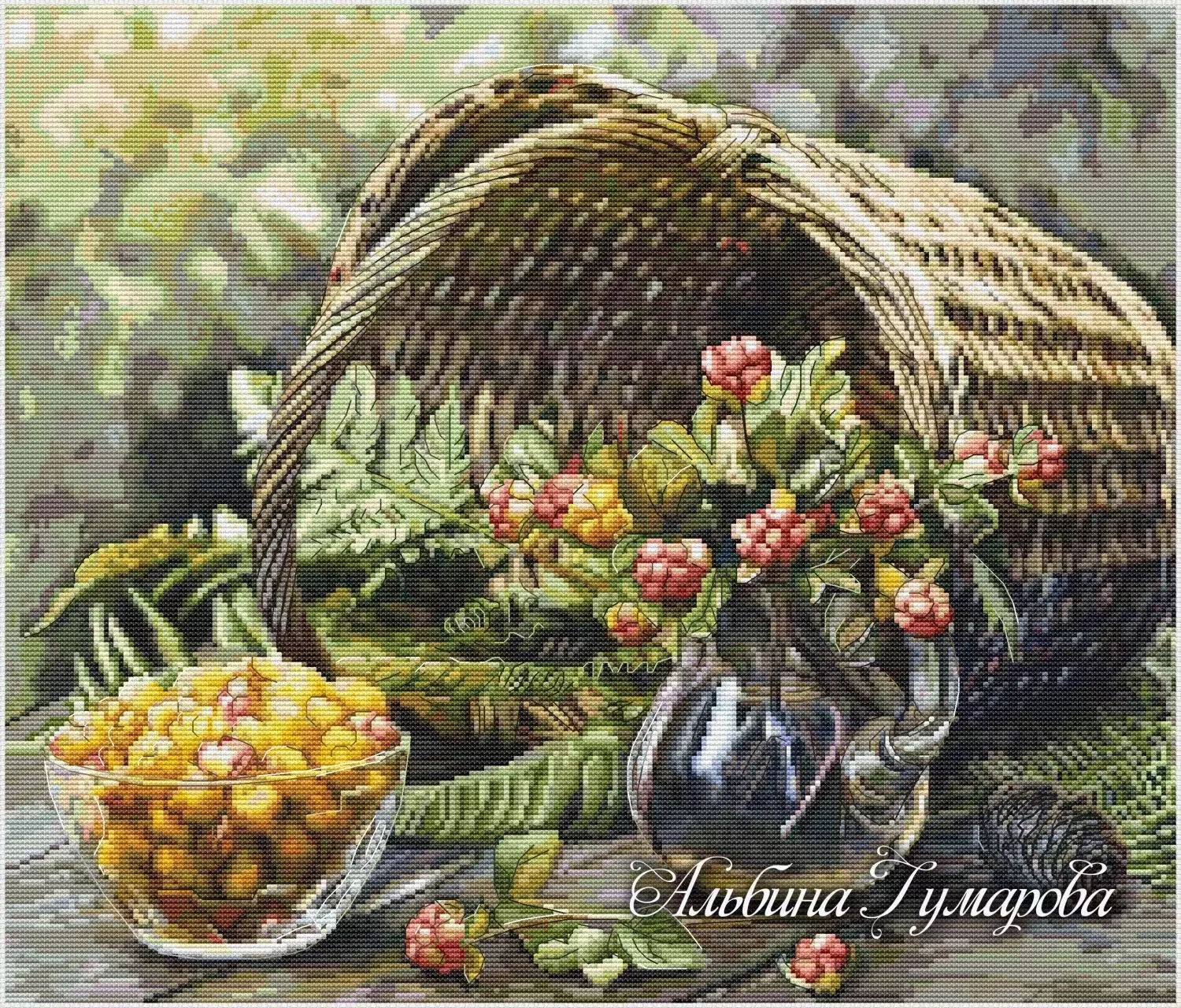 Cross Stitch Kit  Landscape Embroidery Sets Wer Needlework 14CT Unprinting Canvas Home Decoration -A basket of raspberries 53-47