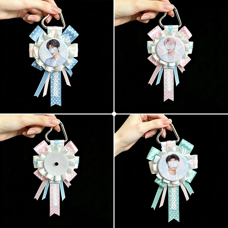 Handmade Polka Dot Ribbon Lace Badge Holder With Magnet Pin Carabiner Anime Lolita Brooch Bag Charm Keychain KPOP Pin Display Fan Collectible Decor